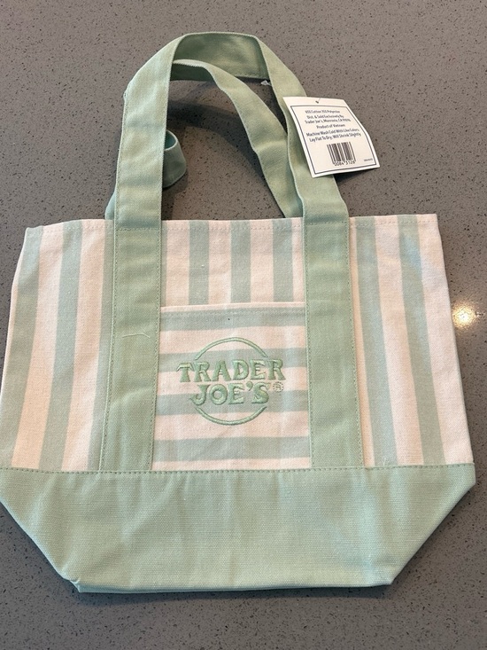 Trader Joe'S Handbags - Trader Joe's Mint Green Stripe Canvas Tote